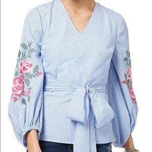 INC Striped Blouse with Embroidered Sleeve